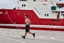 Ambrogio Beccaria, ocean navigator and rescuer, in a moment of relaxation before the start of the 23rd mission of the EMERGENCY SAR Life Support ship. Port of Syracuse.